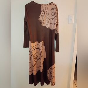 Women's Brown Floral Print Long Sleeve Midi Dress New